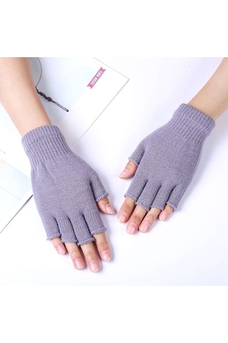 Kadınlar Ve Erkekler İçin 1 Çift Unisex Siyah Yarım Parmak Parmaksız Eldiven Yün Örme Bilek Pamuklu Eldivenler Sıcak Kış İş Eldivenleri Gri