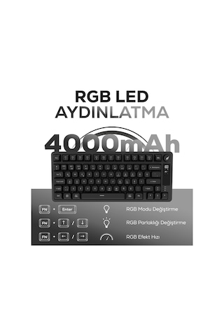 Hk255 Membrane Lcd Rgb Kablosuz/bluetooth Siyah %75 Türkçe Gaming Oyuncu Klavye