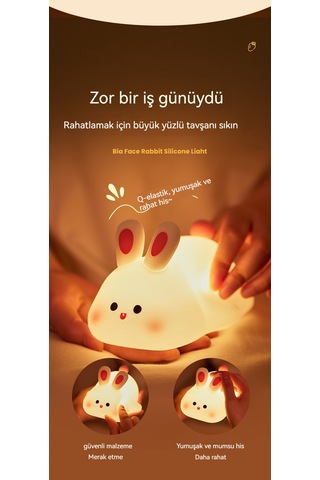 Büyük Yüz Tavşan Silikon Gece Lambası Pat Sensör Tavşan Lambası Bc-c20 Beyaz