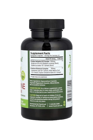 Forest Leaf, Advanced Dual Berberine Hcl Complex + Cinnamon, Bittermelon & Gymnema, 90 Vegetable Capsules