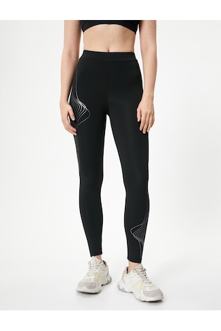 Koton Spor Tayt Yüksek Bel Skinny Baskı Detaylı Siyah 4SAK40085NK999