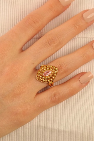 Çgkmücevherat Pembe Taşlı Dorikalı Altın Yüzük Drkp001 Gold