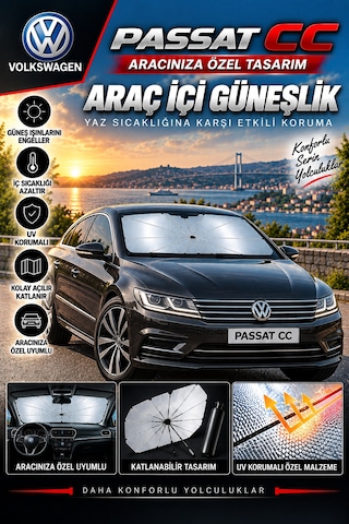 Volksvogen Passat Cc Araç Ön Cam Güneşliği Katlanabilir Şemsiye Oto Güneşlik Uv Korumalı Gölgelik Araba Oto Şemsiyesi