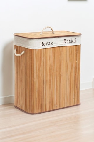 Soley Foldi Bamboo Çift Hazneli Örme Çamaşır Sepeti Beyaz