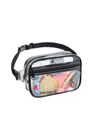 Fosenze Stadyum Onaylı Şeffaf Bel Çantası - Spor, Konser Ve Günlük Kullanım İçin Pratik Ve Su Geçirmez Siyah