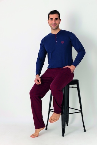 Estiva Erkek Kareli Alt Desenli Mavi Kırmızı Uzun Kollu Patlı Penye Pijama Takımı Çok renkli