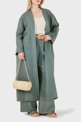 Via Dante% 100 Keten Dantel Ve Brode İşleme Detaylı Kimono Bayan Kimono 7183543 Haki