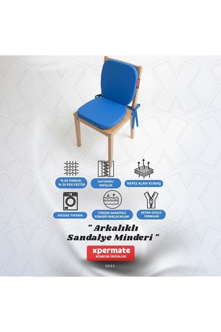Arkalıklı Sandalye Minderi Oval Bağcıklı Mutfak Bahçe Balkon Minderi Mavi