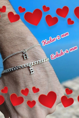 Modagümüşevi 925 Ayar Gümüş Harfli Çift Bilekliği