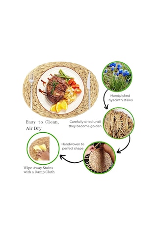 Oval Dokuma Amerikan Servisleri, Hasır Örgülü Rattan Amerikan Servisleri, 12x16 İnç 4'lü Paket Kahverengi