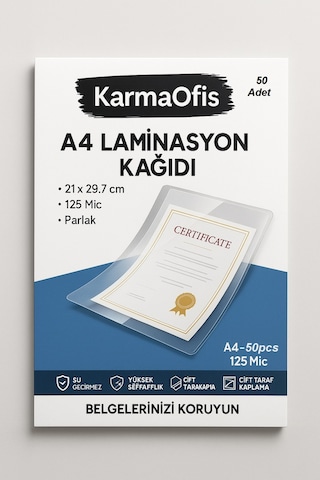 A4 Laminasyon Kağıdı 125 Mic 50 Adet Yüksek Şeffaflık