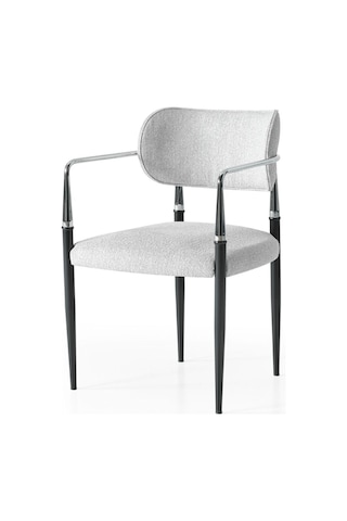 Vellario Metal Kol Detaylı Sandalye 2 Adet Kromaj Siyah Metal Ayak, 57 X 57 X 81 Cm Beyaz - Siyah