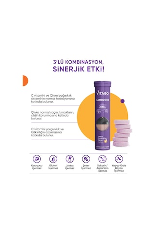 Vitago Sambucus Vitamin C Çinko 20 Efervesan Tablet