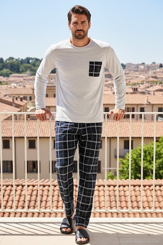 Buratti Ekoseli Cepli Beli Lastikli % 100 Pamuk Regular Fit Erkek Pijama Takımı 6572001 Gri Melanj