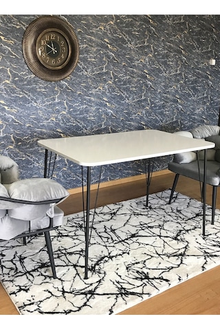 Yirmi15 Metal Siyah Ayaklı 70x110 Cm White Eclipse Çalışma Masası- Beyaz Masa