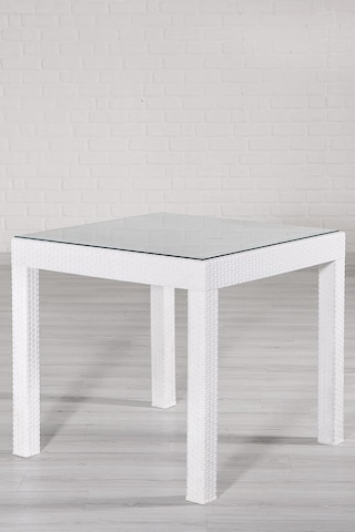 Rattan Small Camlı Beyaz Masa Takımı Bahçe&balkon 1 Camlı Masa + 4 Sandalye Çok Renkli