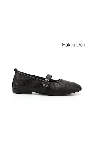 Gönderi(R) Gönderi R Siyah Hasır Baskılı Mary Jane Hakiki Deri Babet Siyah