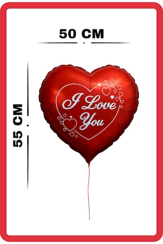 Folyo Kırmızı Kalp Balon I Love You Baskılı 50 Cm Helyum Gazı Uymumlu Sevgili Hediye Kırmızı
