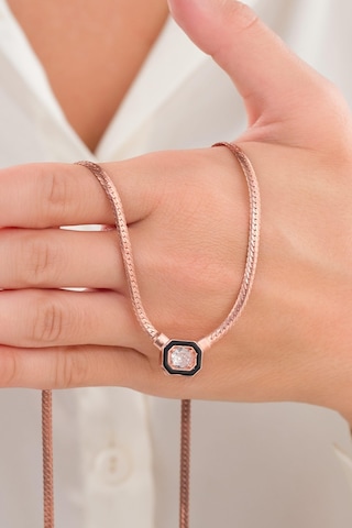 Tmt Silver Gümüş Rose Kaplama Serenay Leyla Model Hasır Yılan Zincir Kolye