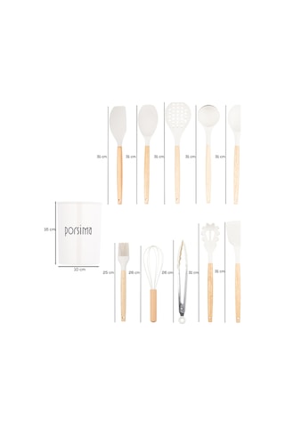 Porsima 3163  Standlı Bambu Silikon 11 Parça Servis Takımı Seti Beyaz