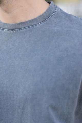 Madmext Gri %100 Pamuklu Oversize Erkek Tişört E7178 Gri