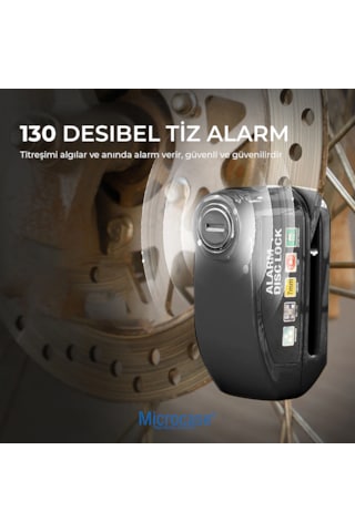 Microcase Alarmlı Motosiklet Disk Kilidi 110db/130db Yüksek Sesli - Su Geçirmez Anahtarsız Bas Kilitle Scooter Bisiklet E-bike E-scooter Uyumlu 7mm Kilit Pimi - Al5872 Siyah