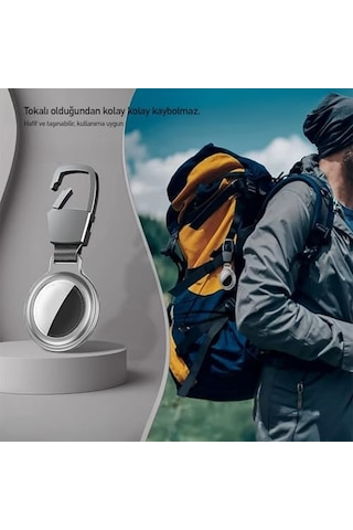 Buff Tagsafe Hooksteel Taşınabilir Anahtarlık Darbeye Dayanıklı Metal Askılı Airtag Kılıf Gümüş