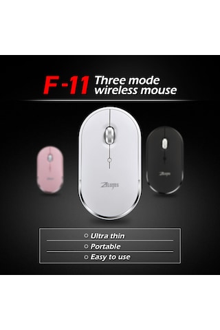 F-11 Üç Modlu Mini Kablosuz Bluetooth 2.4g 2400 Dpı Mouse Beyaz