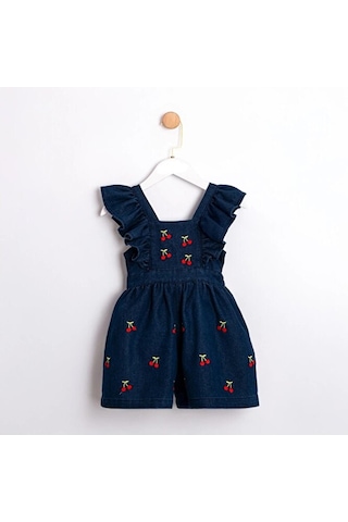 Ministok Cherry Sırtı Fiyonk Detaylı Kız Çocuk Jean Tulum Lacivert
