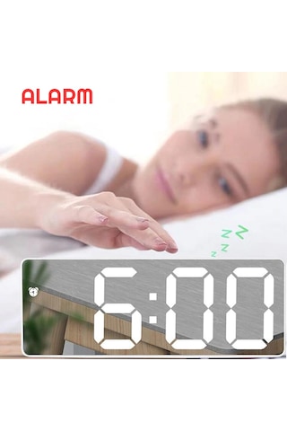 Triline Aynalı Led Dijital Masa Saati Termometre Alarm Takvimli/adpt Siyah