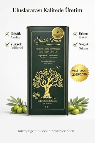 Erken Hasat Soğuk Sıkım Natürel Sızma Zeytinyağı 5 Lt. Özel Tasarım Teneke