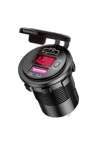 Monyee Araç Usb Şarj Cihazı, Pd+qc3.0 Hızlı Şarj, Voltaj Gösterimi, 12-24v, 30w, Kırmızı Işık, P21-b