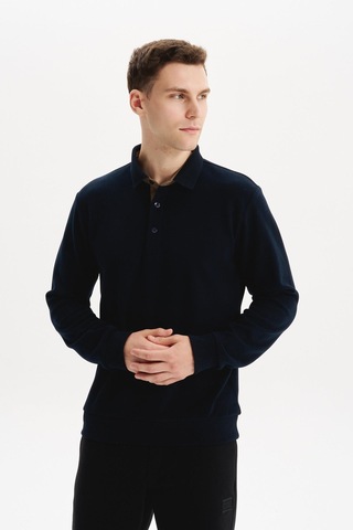 AR-MA Arma Erkek Regular Fit Selanik Kumaş Düğmeli Polo Yaka Sweatshirt Pamuk Polyester Karışımlı K30564699202 Lacivert