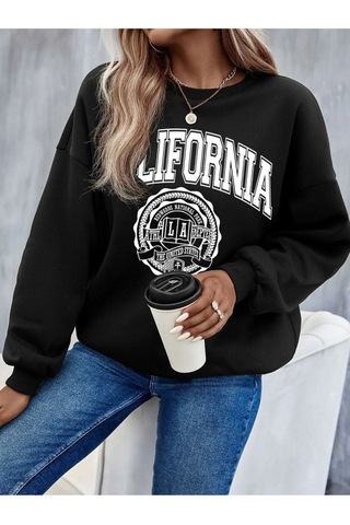 Altamira Unisex Siyah California Baskılı Bisiklet Yaka Oversize Sweatshirt 001