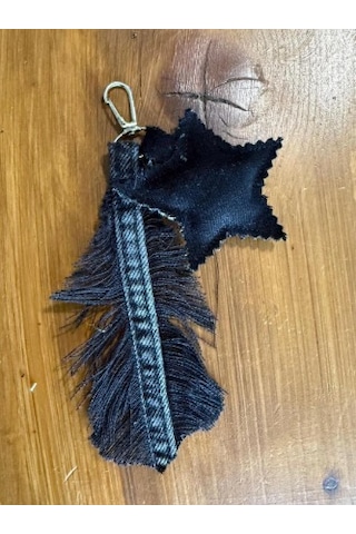 El İşçiliği Yaprak Yıldız Detaylı Denim Çanta Charm Siyah