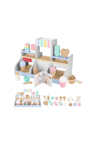 Ahşap Dondurma Dükkanı Okul Öncesi Çağdaki Çocuklar İçin 18 Ahşap Parçadan Oluşan Fisher-price Ahşap Dondurm