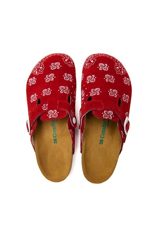 Comfortfusse Folk Capri - Erkek Ortopedik Deri Sabo Terlik Kırmızı Süet Deri