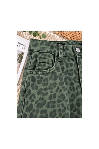Uğur Bebe Kız Çocuk Yeşil Leopar Desenli Geniş Paça Kot Pantolon Ayarlanabilir Bel, Modern Bol Paça, Şık Günlük Kanvas Pantolon Yeşil Yeşil