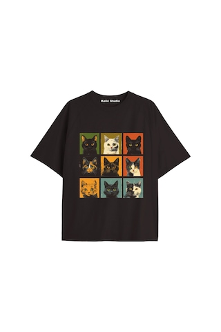 Kalic Studio Y2k Vintage Cats Baskılı Siyah T-shirt Kod 32 Siyah-32