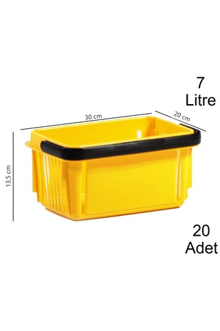 7 Litre Plastik Kozmetik Alışveriş El Sepeti Sarı 20 Adet / En:20 Boy:30 Yükseklik:13,5 Cm Sarı