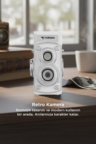 Torima CMR44 Mini Retro Dijital Fotoğraf Makinesi Beyaz