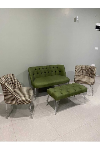 Ecem Life Yeşil Kareli Çay Seti 2 1 1 Puf Çok Renkli