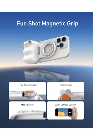 Telesın Fun Shot Manyetik Telefon Kamera Kavrama Apple iPhone Uyumlu Ve Android İçin Çıkarılabilir Kablosuz Deklanşör Uzaktan Kumanda, 1/4" Tripod Vida, Konforlu Ergonomik Kamera Kavrama Kolu Tutucu Sku: Smgstkc4