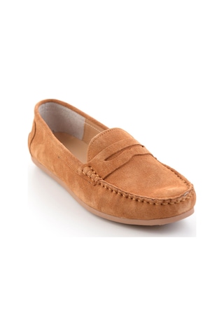 Bambi Taba Hakiki Deri Kadın Loafer Ayakkabı K01045035702 Taba