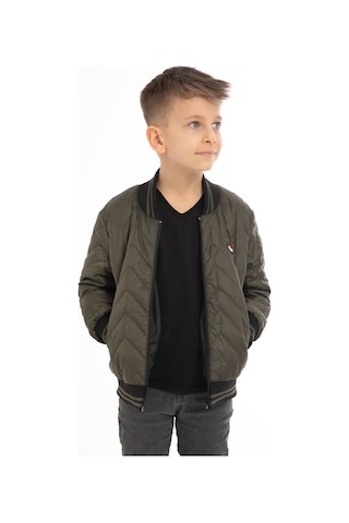 Erkek Çocuk Haki Kolej Yaka İçi Astarlı Su Ve Rüzgar Geçirmez Fermuarlı Cep Mont Haki