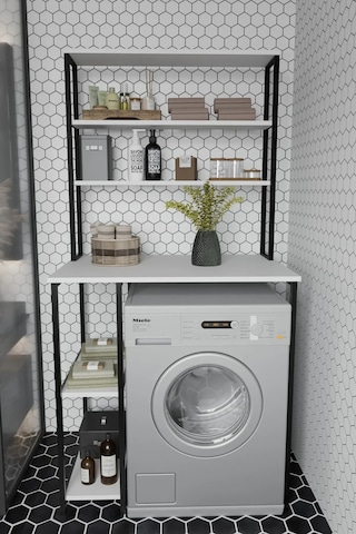 Saroz Çamaşır Makina Üstü Raf Banyo Dolabı Rafı Deterjan Rafı Beyaz Beyaz