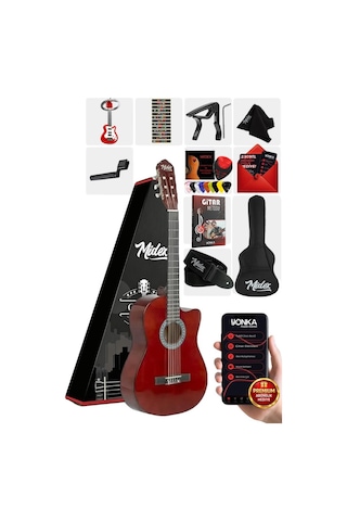 Midex CG-395BR Kahve Renk Kesik Klasik Gitar 4/4 Yetişkin Boy Sap Ayarlı Full Set