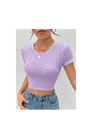 Hımmelduf Lila Belden Bağlamalı Kısa Kollu Crop Bluz LİLA