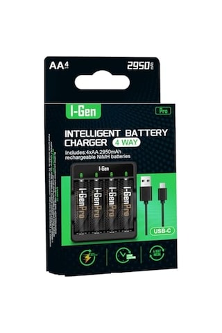 G429 4'lü Pil Şarj Aleti + 4 Adet Aa Pro 2950 Mah Şarjlı Kalem Pilli Set