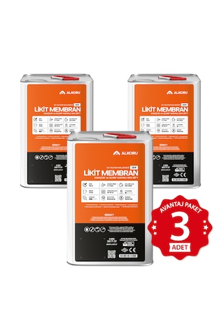 Alkoru 3 Adet 15 Kg Zer Sıvı Zift Likit Membran Kauçuk Ve Elyaf Katkılı Sıvı Su Yalıtım Malzemesi Avantaj Paket